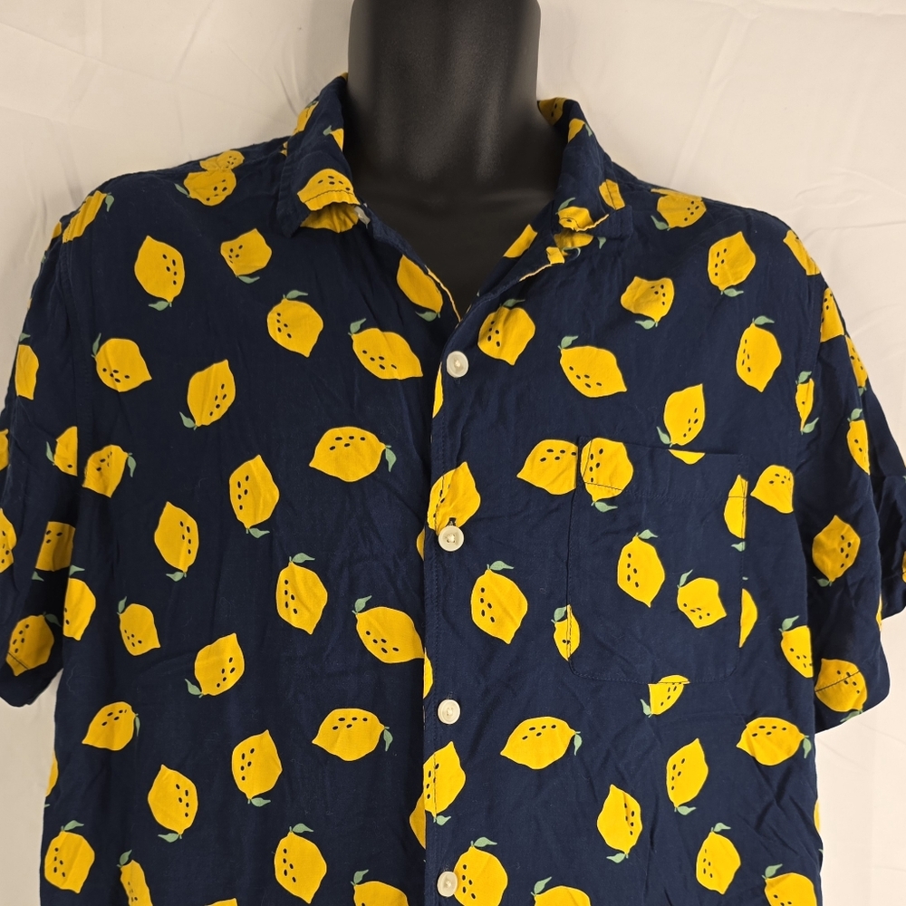 Goodfellow & Co Navy Lemon Print Men's Button Down Shirt Size Large BY-2988 - Picture 2 of 8